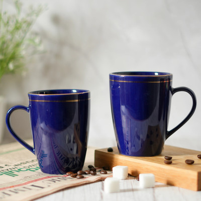 Femora Royal Blue Gold Line Tea Cup Ceramic Coffee Mug(320 ml, Pack of 2)