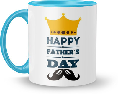 MUGKIN Special Happy Fathers day Printed Inner&Handle Blue Colour Ceramic D2024-B51 Ceramic Coffee Mug(350 ml)
