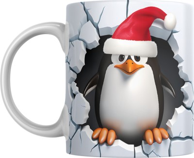 Srirudh 3D Santa Penguin Festivity Coffee Cup for Xmas Joy - Ceramic Coffee Mug(350 ml)