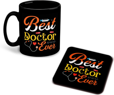 FLEXERSTYLE NEW2025-Docter Printed Design Black Patch Coffee With Coaster - D7 Ceramic Coffee Mug(325 ml)