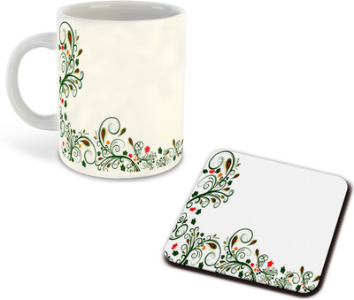 whats your kick Flower Printed White Coffee With Coaster - D24 Ceramic Coffee Mug(325 ml)