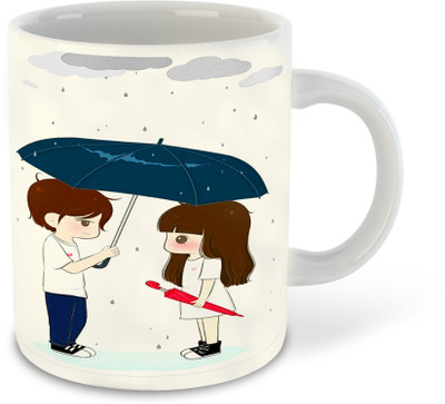 FLEXERSTYLE NEW2025-Couple Rain Flow Printed White Coffee with Coaster - D7 Ceramic Coffee Mug(325 ml)