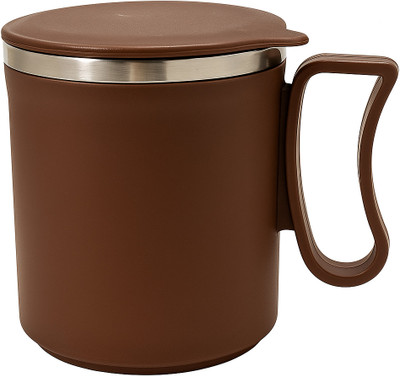 Dynore 1 Pc Double Walled Plastic Covered Travel Tea/Coffee With Lid- Coffee Color Stainless Steel Coffee Mug(300 ml)