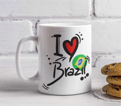 SMIZE I Love Brazil Printed - White, Vibrant Design, Perfect for Brazil Lovers Ceramic Coffee Mug(350 ml)