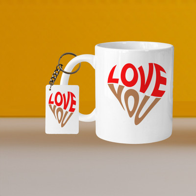 Print Ginnie 101_Perfect for Coffee and Tea - With Keychain VM Love You L R Ceramic Coffee Mug(325 ml)