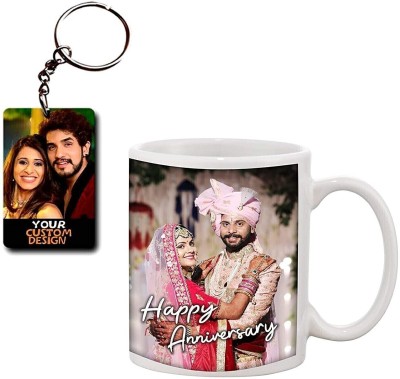 Giftspedia Photo & Text Printed Cup For Birthday , Anniversary Gift White mug + Keychain 39 Ceramic Coffee Mug(360 ml, Pack of 2)