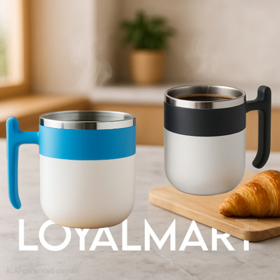 Loyalmart Double Wall Hot & Cold Coffee with Lid | Stylish Office Cup Stainless Steel Coffee Mug(300 ml, Pack of 2)