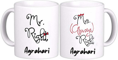 GNS Nation Mrs. & Mr. Agrahari New Ceramic Coffee Mug(325 ml, Pack of 2)