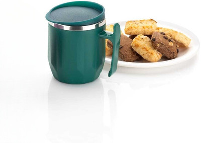 MAGICSPOON Stainless Steel Coffee with Lid (300 ml) (Pack of 1) (Green) Stainless Steel Coffee Mug(300 ml)