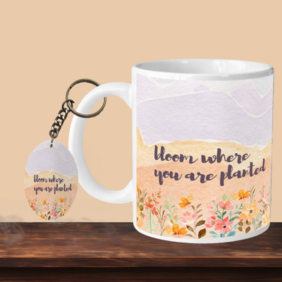 VM SHOPPING MALL Bloom Where You L-O Ceramic Coffee Mug(330 ml, Pack of 2)