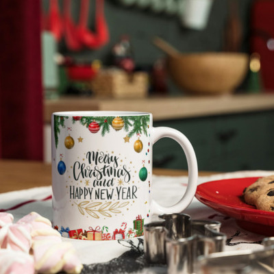 Zipcartz Durable White Coffee Cup with Festive Christmas Printing Ceramic Coffee Mug(300 ml)