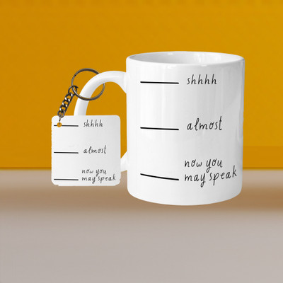 Hunter Studio 101_Perfect for Coffee and Tea - With Keychain VM Shhh L S Ceramic Coffee Mug(333 ml, Pack of 2)