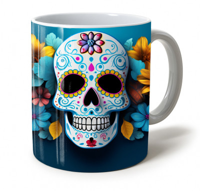 Vihaan Fashions Colorful Skull Design Printed | Day of The Dead Themed Cup-789 Ceramic Coffee Mug(350 ml)