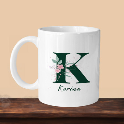 VM SHOPPING MALL K Letter 01 L Ceramic Coffee Mug(330 ml, Pack of 2)