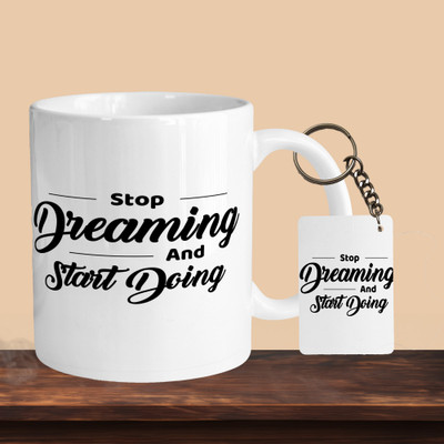 VM SHOPPING MALL Stop Dreaming And Start Doing R-R Ceramic Coffee Mug(330 ml, Pack of 2)
