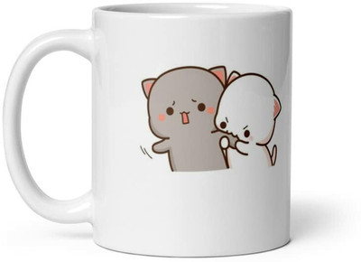 Cheeksy Specially Designed Gloosy Milk Mocha DUDU BUBU Printed Ceramic DBWW001 Ceramic Coffee Mug(350 ml)