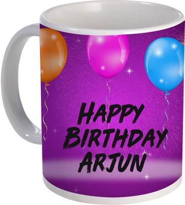 COLOR YARD happy birth day Arjun design on white Ceramic Coffee Mug(320 ml)