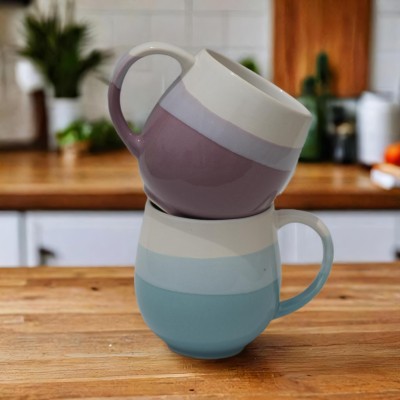 Unique Utilities Coffee Milk Cup 450 ml. (Purple - SeaGreen) Ceramic Coffee Mug(450 ml, Pack of 2)