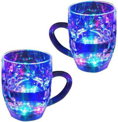 Easy Way Color Cup LED Flashing 7 Color Changing Light, Lighting Cup, Easy battery replace - 2 cups Glass (200 ml, Pack of 2) Crystal Coffee Mug(300 ml)