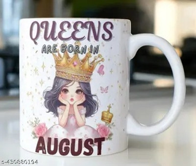 Manorath queen are born in August (2) Ceramic Printed Coffee Design, Durable & Microw Ceramic Coffee Mug(345 ml)