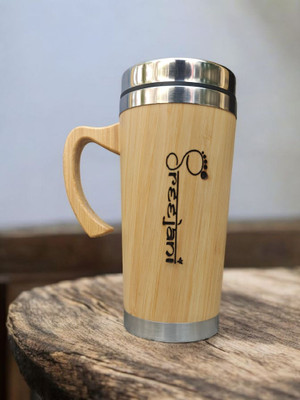 Sreejani Bamboo Stainless Steel Tumbler with Lid and Handle, Sleek Design Leak-proof Stainless Steel Tumbler(500 ml)