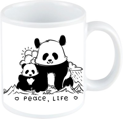 blinkNshop I Love Panda, Piece Life Ceramic, White Milk (325 ml) Ceramic Coffee Mug(325 ml)