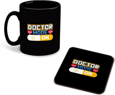 FLEXERSTYLE NEW2025-Docter Printed Design Black Patch Coffee With Coaster - D16 Ceramic Coffee Mug(325 ml)