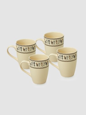 ExclusiveLane Whispers of Warli' Handcrafted Ceramic Coffee Mug(300 ml, Pack of 4)