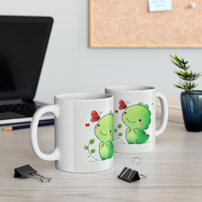 Giftspedia CUTE DINO PRINTED CERMIC COOFFEE MUG 350ML Ceramic Coffee Mug(350 ml)