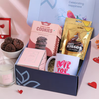 Floweraura Love Combo of Coffee, Choco Cookies, Scented Candle, 2 Chocolate Pack Ceramic Coffee Mug(350 ml, Pack of 4)