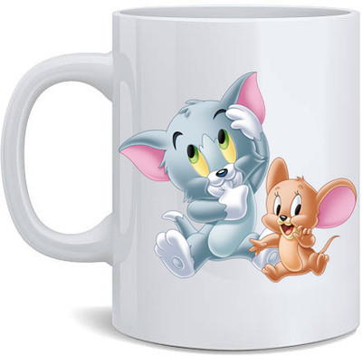 Cheeksy white tom and jerry mug Ceramic Coffee Mug(330 ml)