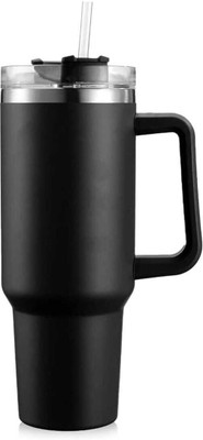 SEDOKA Tumbler with Handle & Straw Lid Double Insulated Cup Reusable (Pack of 1) Black Plastic, Stainless Steel Tumbler(1207 ml)