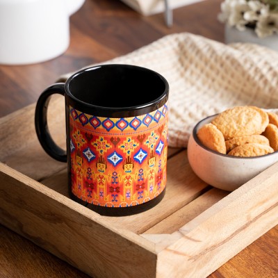 KOLOROBIA Orange Dazzling Black Coffee Ceramic Coffee Mug(325 ml)