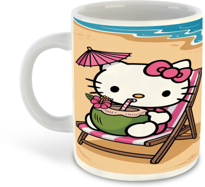Beyoond Hello Kitty Printed White Ceramic Coffee-D4 Ceramic Coffee Mug(325 ml)