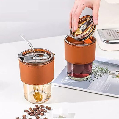 fielrop artisan glass mug with straw Glass Coffee Mug(400 ml)