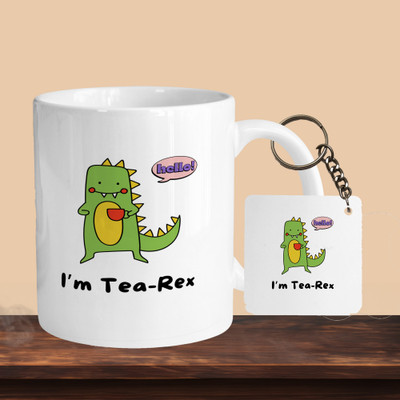 VM SHOPPING MALL I'm Tea Rex R-S Ceramic Coffee Mug(330 ml, Pack of 2)
