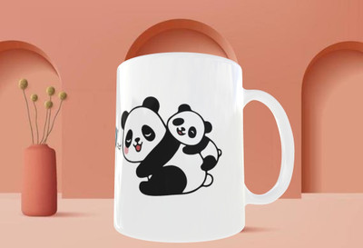 soanstar Smiling Panda Mom With One Cubs Ceramic Coffee Mug(325 ml)