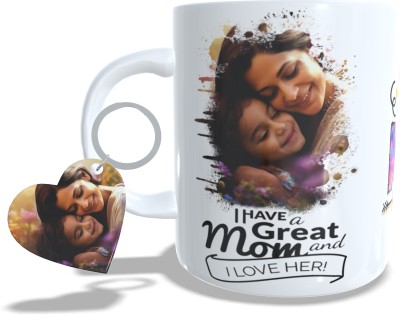 THE HATKE STORE Photo & Text Printed Cup For Mothers Day, Birthday, Anniversary + Keychain,P9 Ceramic Coffee Mug(350 ml, Pack of 2)