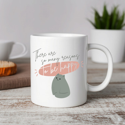 Vihaan Fashions To Be Happy Cute Cartoon Illustration Printed Ceramic Coffee Mug(350 ml)