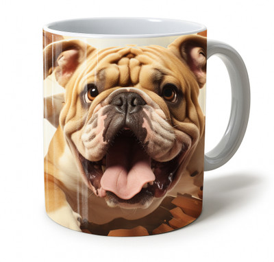 Vihaan Fashions Happy English Bulldog with Breaking Wall Effect 3D Printed Ceramic Coffee Mug(350 ml)