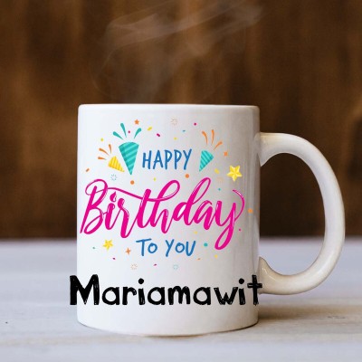 badri creations Happy Birthday Mariamawit White Coffee Ceramic Coffee Mug(350 ml)