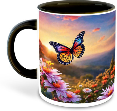 FLEXERSTYLE NEW2025-Butterfly Lover Printed Black Coffee-D21 Ceramic Coffee Mug(325 ml)
