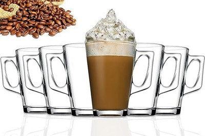 goblet Handle cup pack of6@1 Glass Coffee Mug(155 ml, Pack of 6)