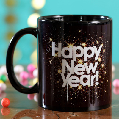 FNP Black Happy New Year Hand Delivery Ceramic Coffee Mug(325 ml)