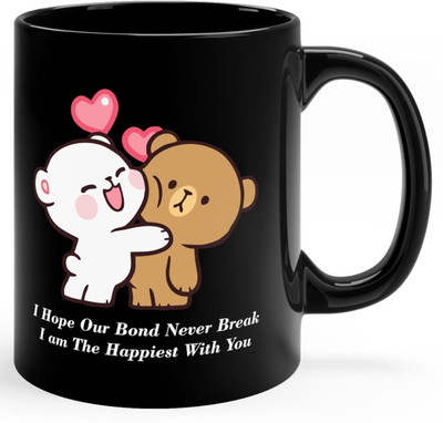 FlashTale Mocha milk bear i hope our bond never break printed black Ceramic Coffee Mug(325 ml)