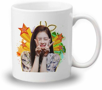 craft maniacs BLACKPINK JENNIE RABBIT EARS PRINTED 330 ML WHITE MUG FOR BLINK ARMY Ceramic Coffee Mug(350 ml)