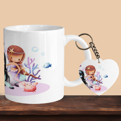 VM SHOPPING MALL Mermaid R-H Ceramic Coffee Mug(330 ml, Pack of 2)