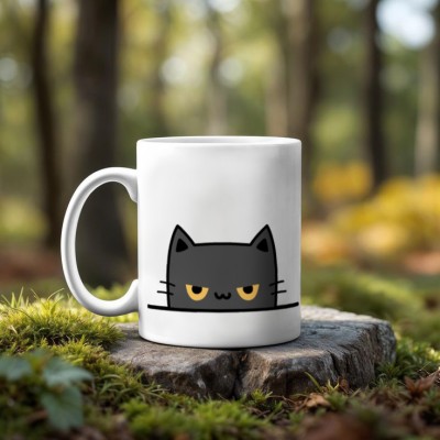 Rang Ghaar Cute Anime Angry Cat Printed Design Aesthetic Travel Ceramic Coffee Mug(350 ml)