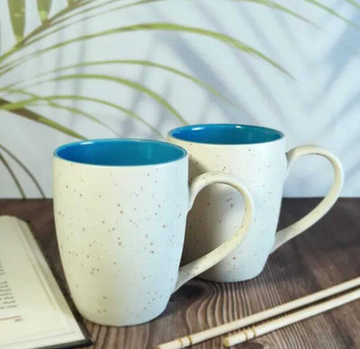 Vishika Store Handcrafted Design Cups Chip Resistant with Handles Large Serving Ceramic Coffee Mug(300 ml, Pack of 2)