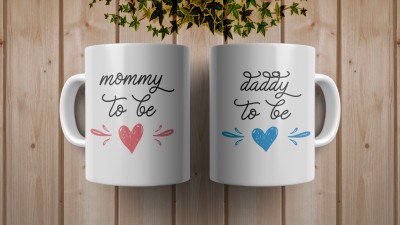 ECFAK Daddy To Be And Mommy To Be Couple Ceramic Coffee Mug(350 ml, Pack of 2)